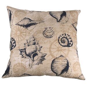Sanibel Navy Shells on Cream 18 x 18 Inch Accent Throw Pillow